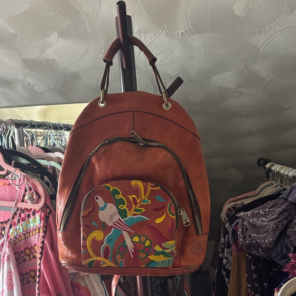 Patricia Nash Tan Backpack with Colorful Embroidery